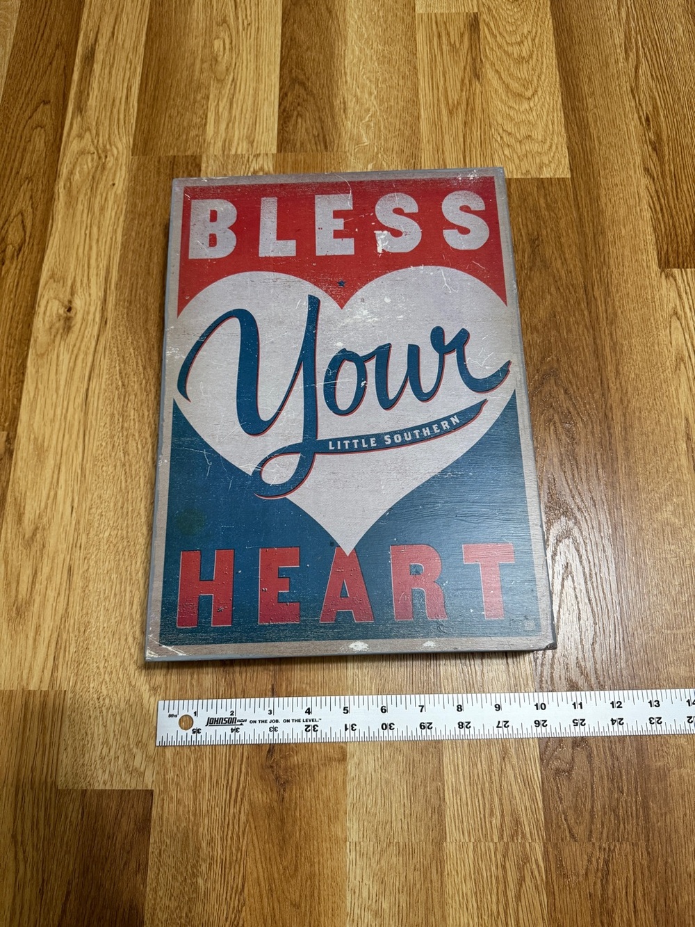 'Bless Your Little Southern Heart' Red & Blue Wood Heart Wall Sign